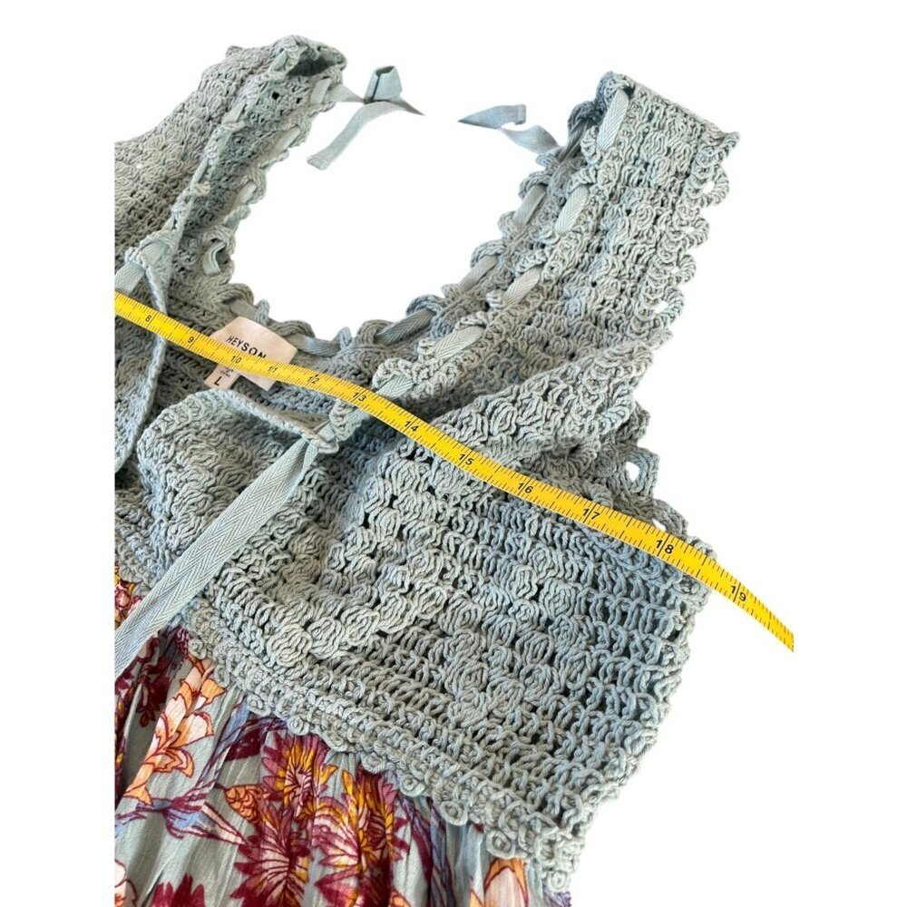 Heyson Floral Crochet Halter Babydoll Mini Dress Shirt Boho Cottagecore Teal SZ - Picture 9 of 9